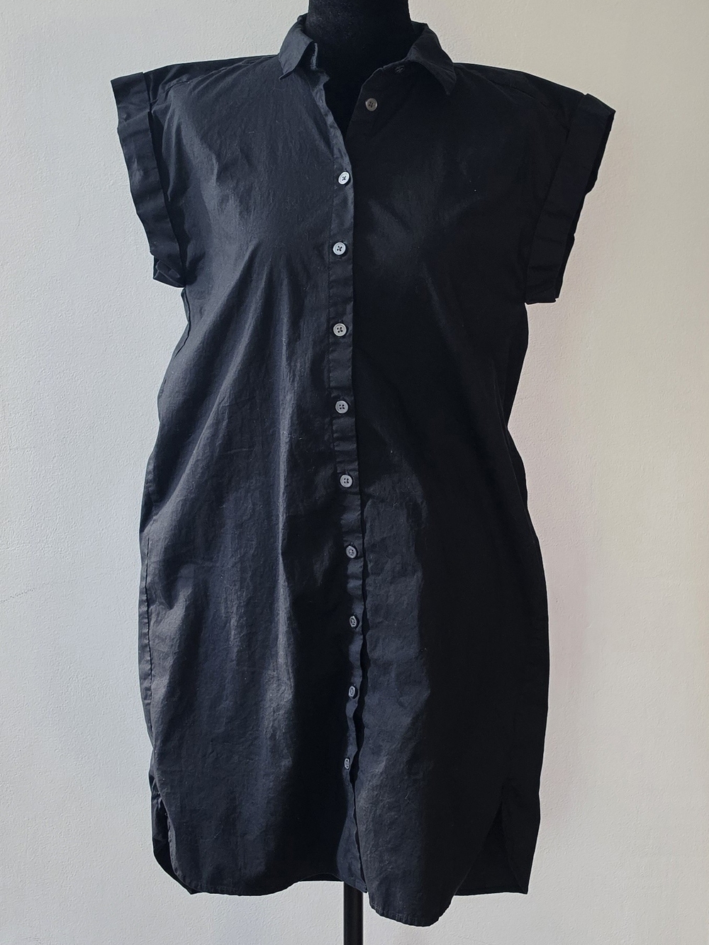 LOFT Black Button-Front Shirt Dress